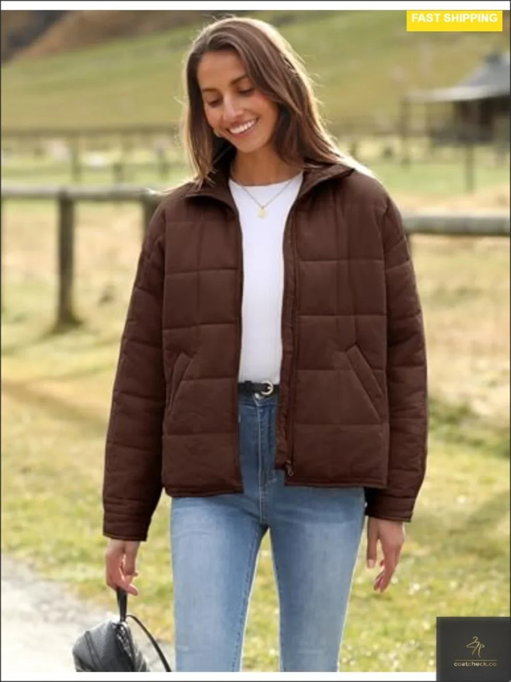 Womens Quilted Lightweight Puffer Jacket Zip Up Short Winter Coat